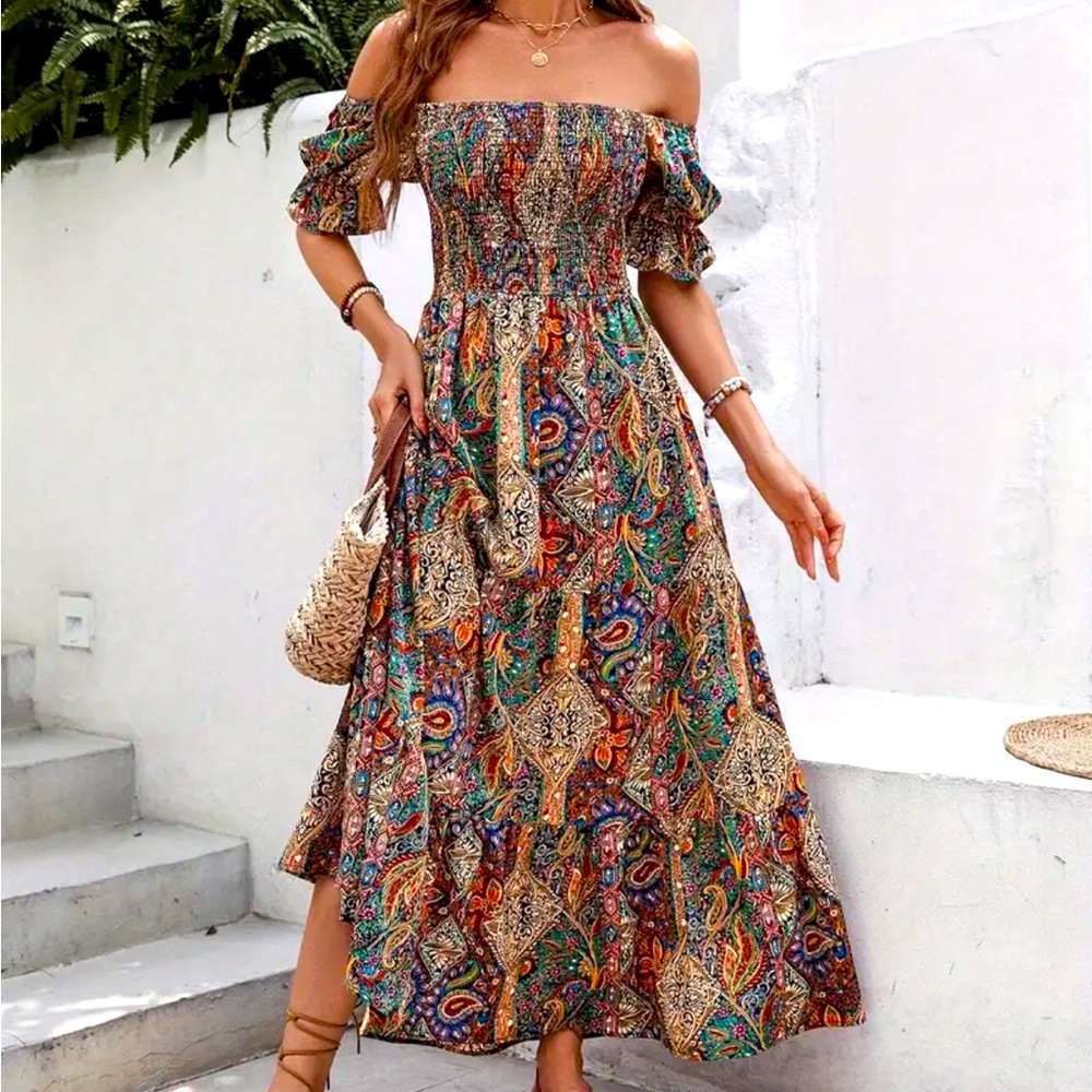 Bohemian Off-Shoulder Maxi Dress